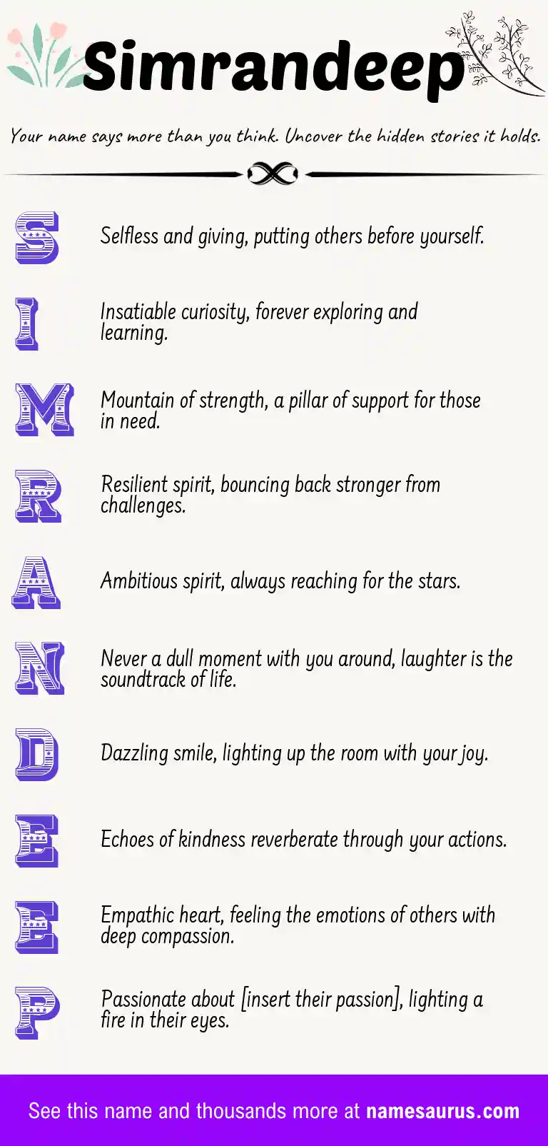 Acrostic poem about Simrandeep.