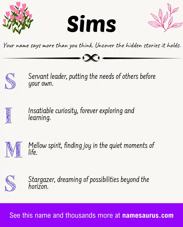 Acrostic poem about Sims.