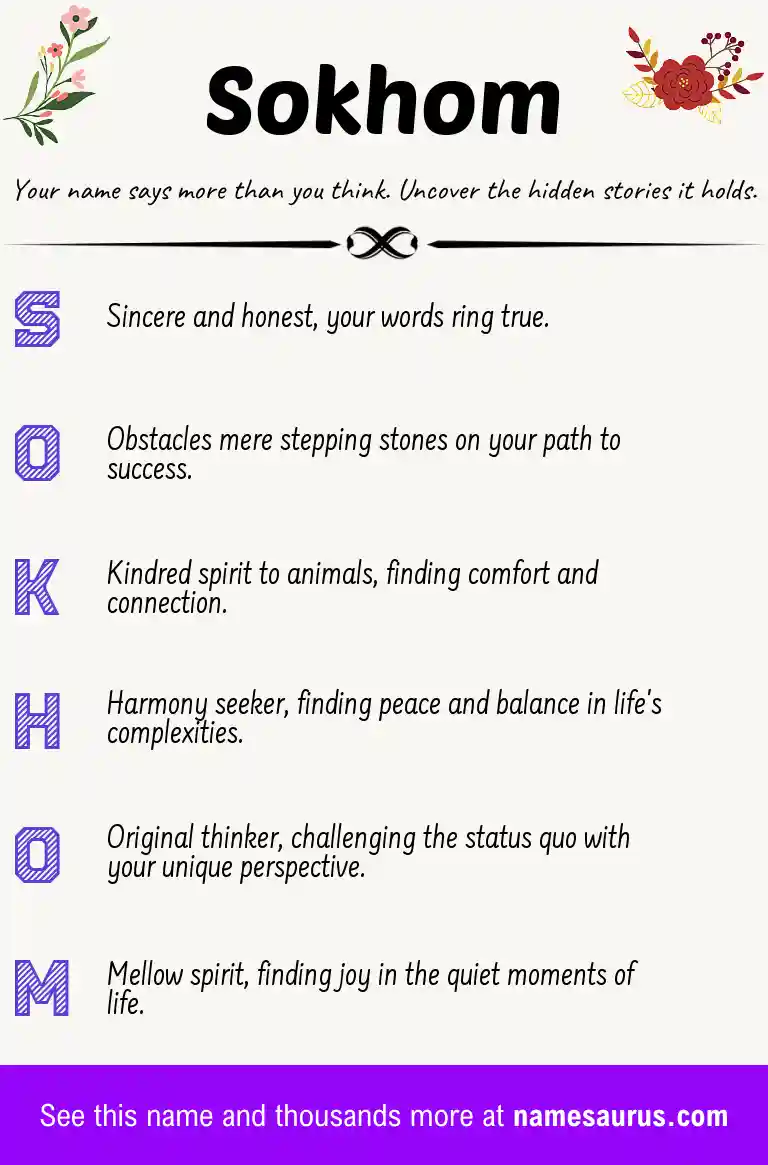 Acrostic poem about Sokhom.