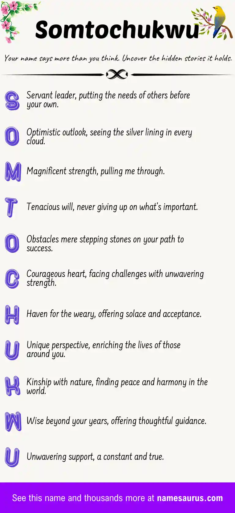 Acrostic poem about Somtochukwu.