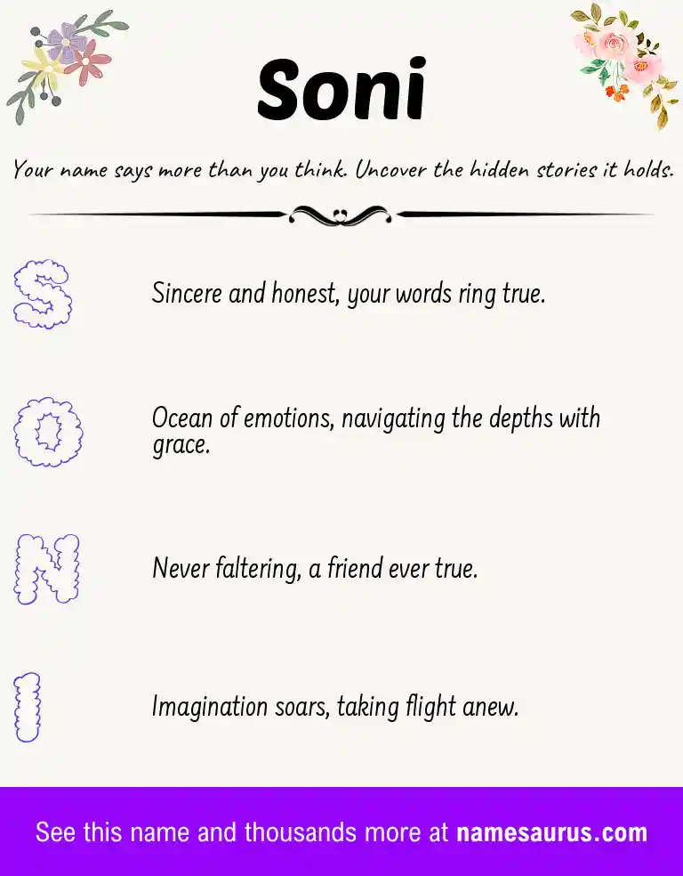 Acrostic poem about Soni.
