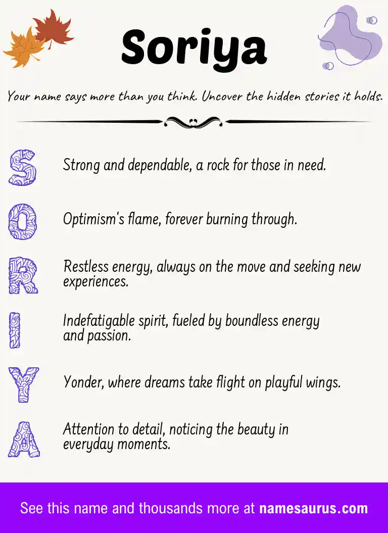 Acrostic poem about Soriya.