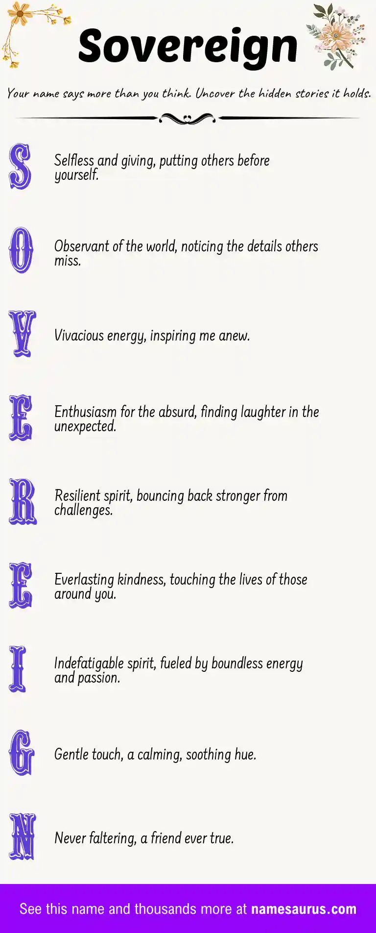 Acrostic poem about Sovereign.