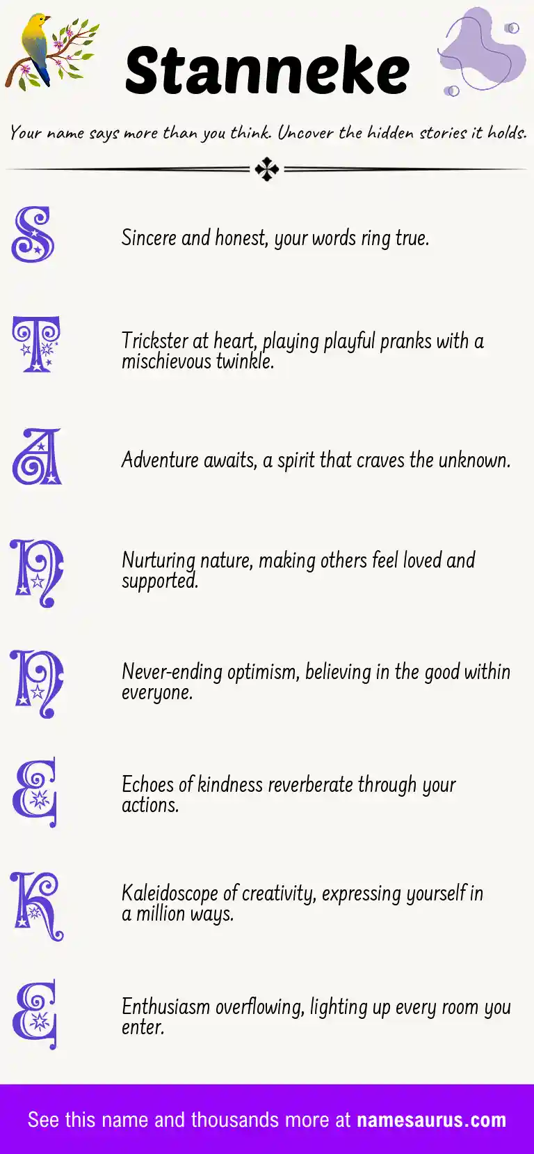 Acrostic poem about Stanneke.