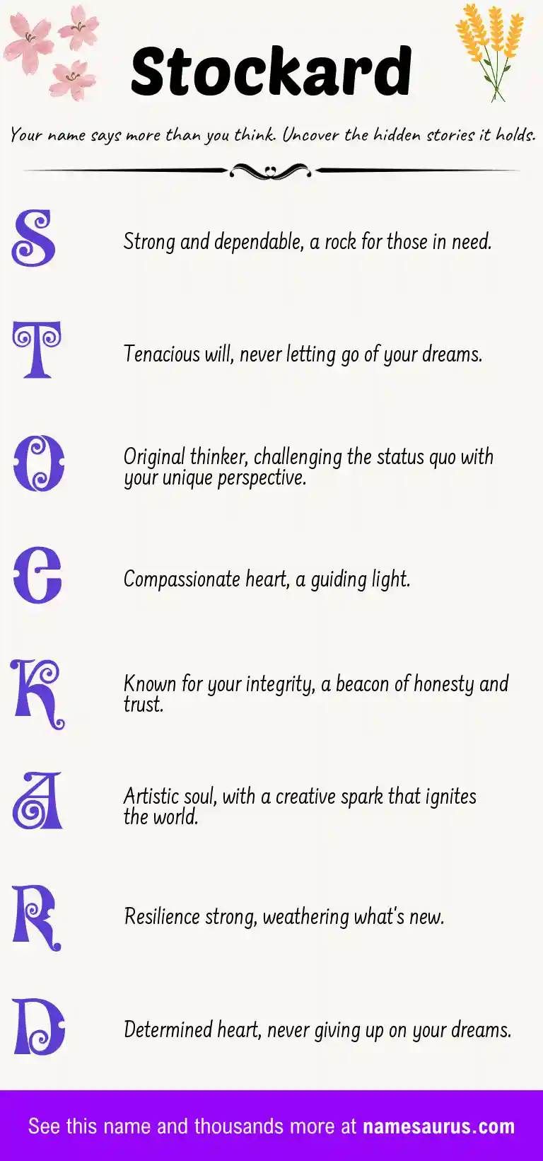 Acrostic poem about Stockard.
