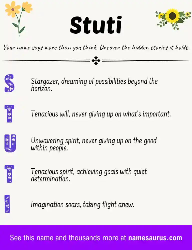 Acrostic poem about Stuti.