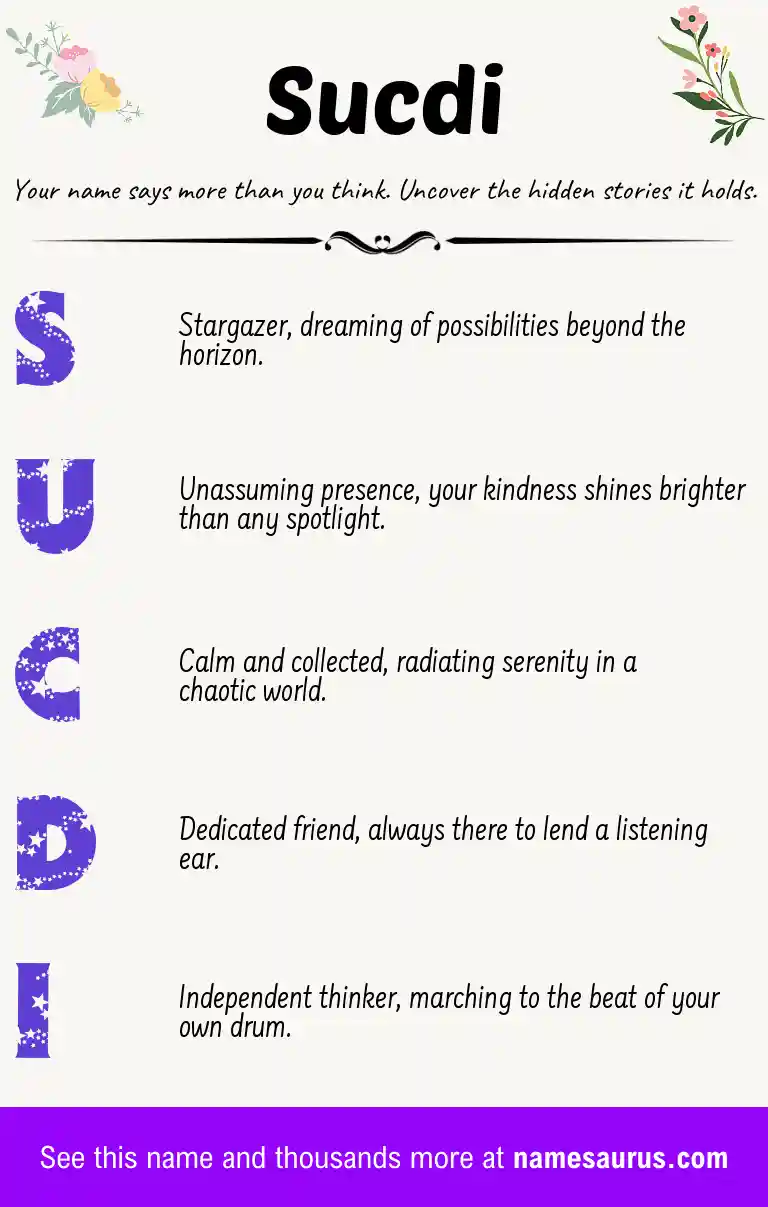 Acrostic poem about Sucdi.