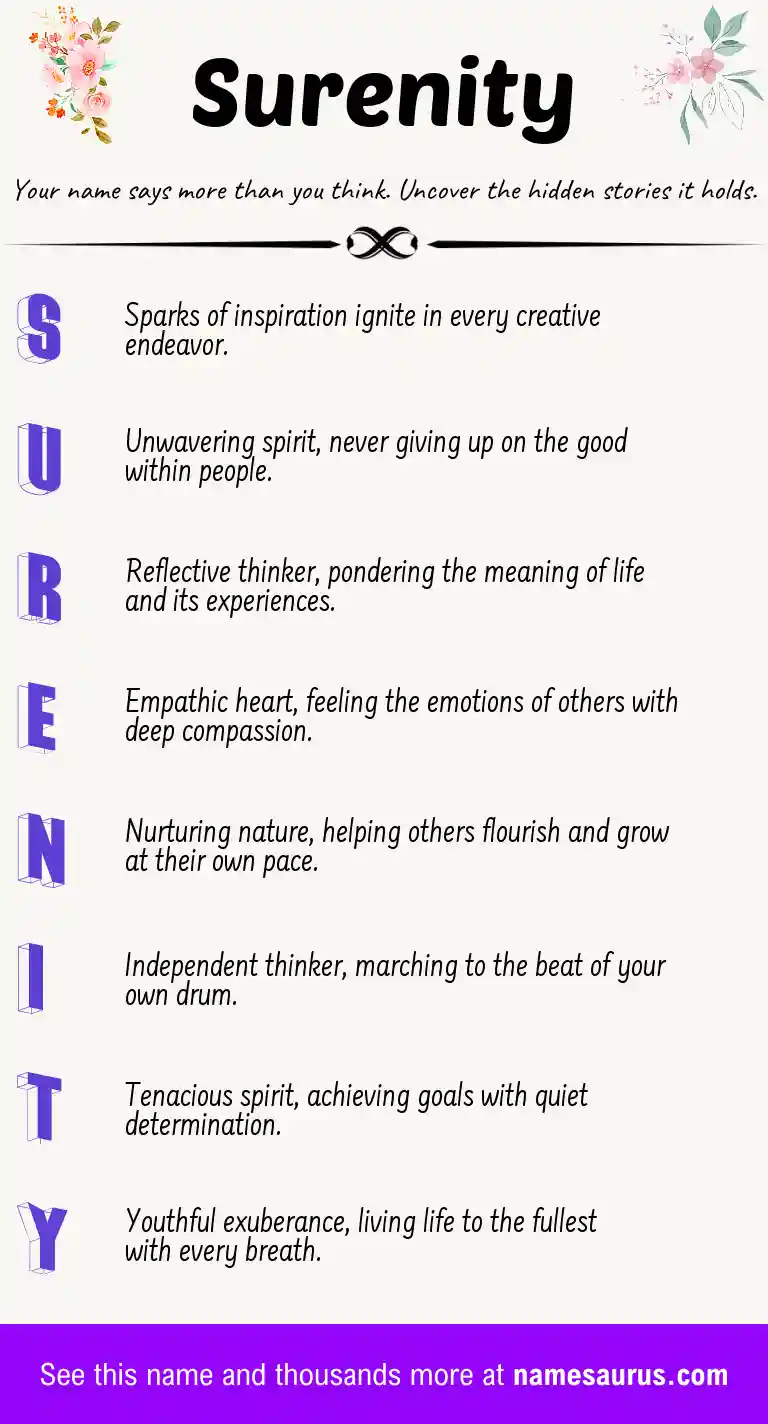 Acrostic poem about Surenity.
