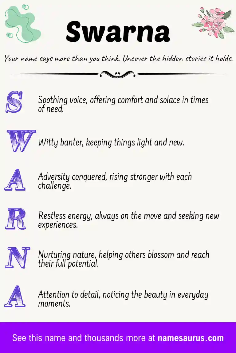 Acrostic poem about Swarna.