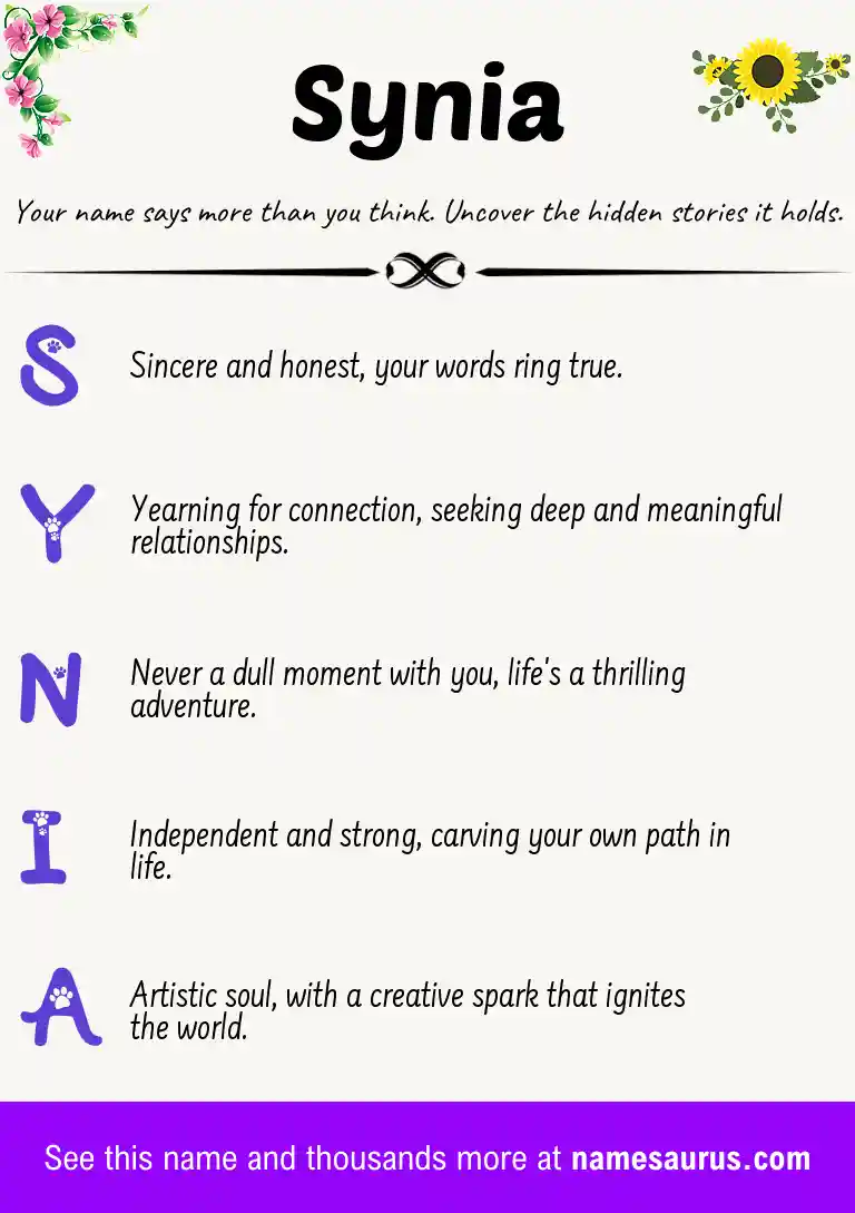 Acrostic poem about Synia.