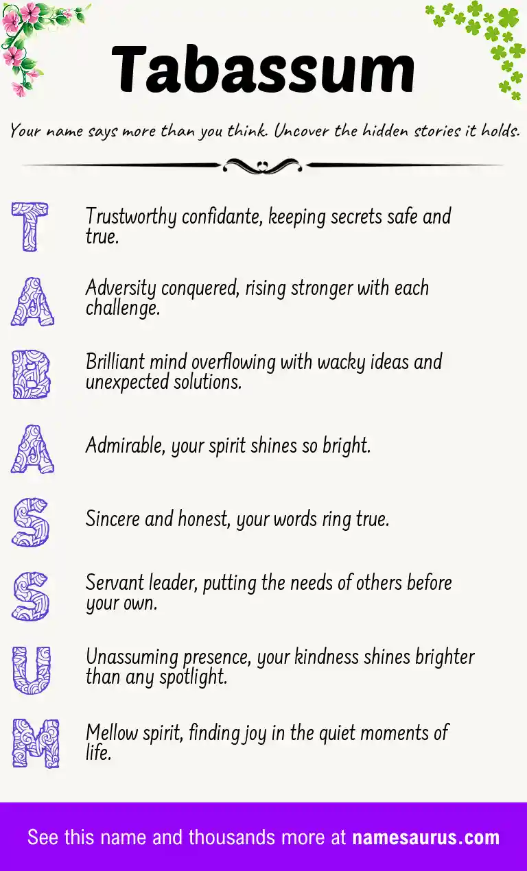 Acrostic poem about Tabassum.