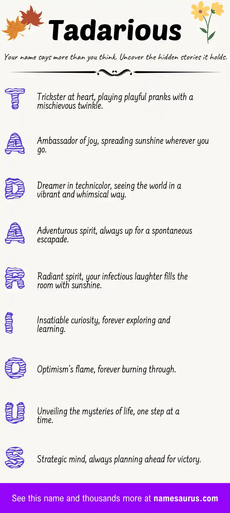 Acrostic poem about Tadarious.