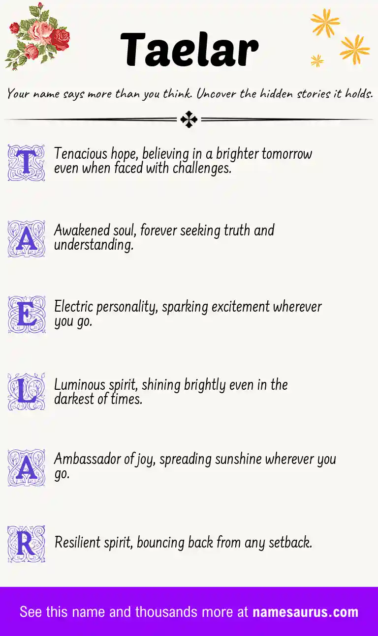 Acrostic poem about Taelar.
