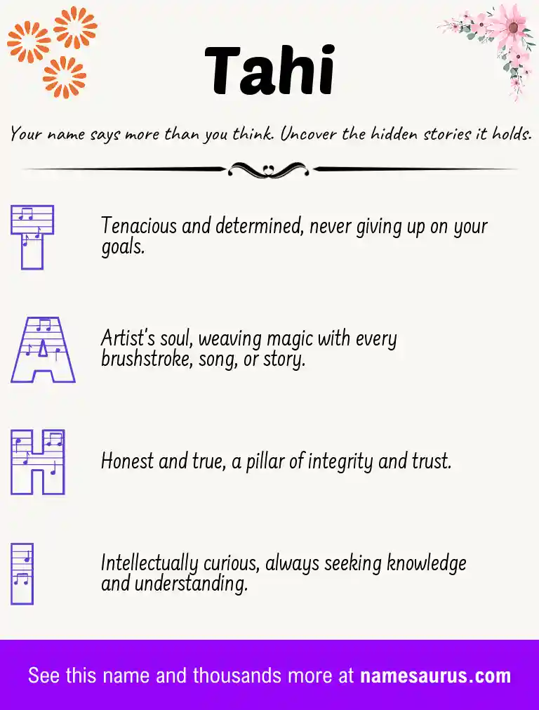 Acrostic poem about Tahi.