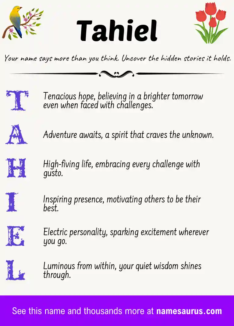 Acrostic poem about Tahiel.