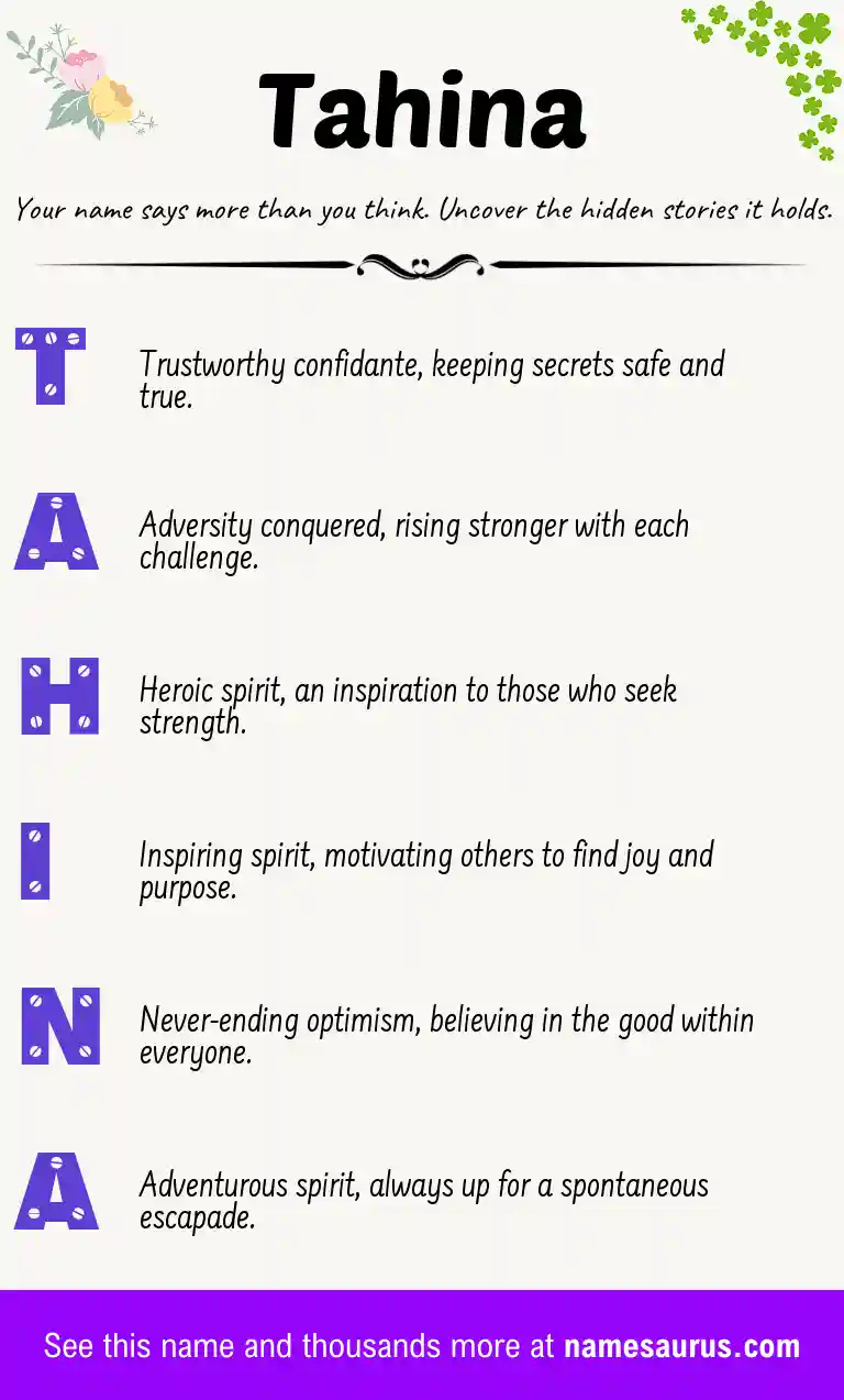 Acrostic poem about Tahina.