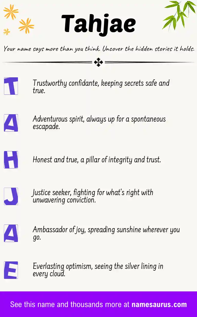 Acrostic poem about Tahjae.