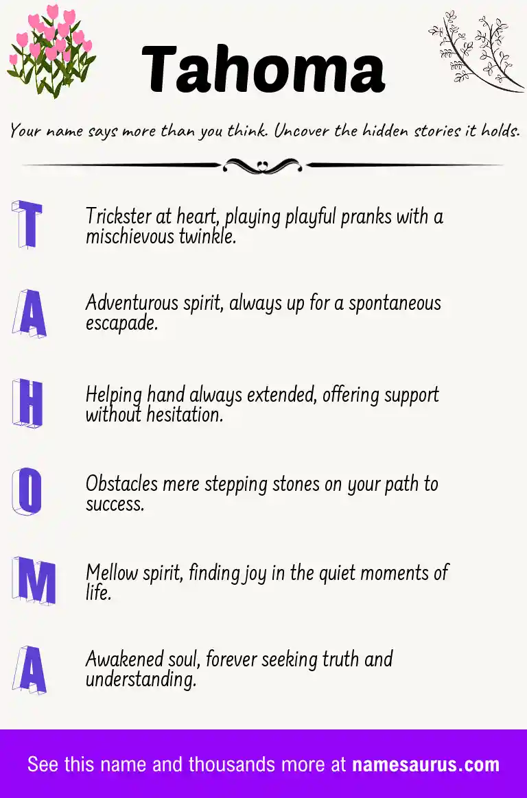 Acrostic poem about Tahoma.