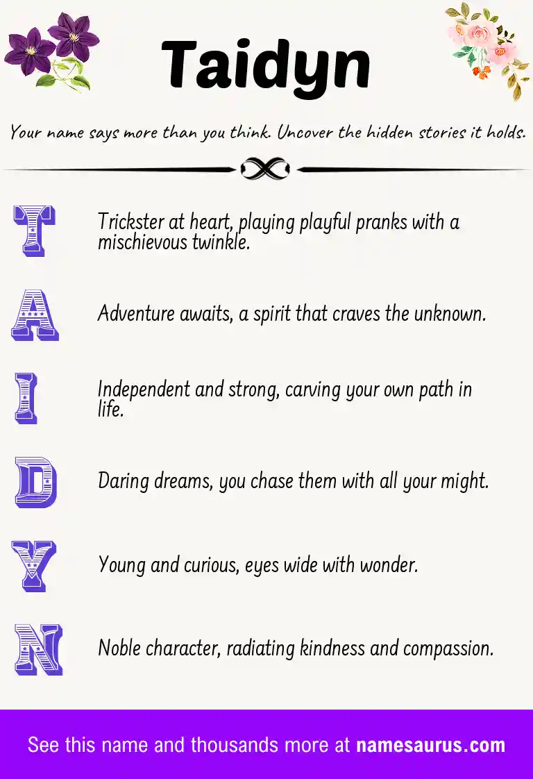 Acrostic poem about Taidyn.