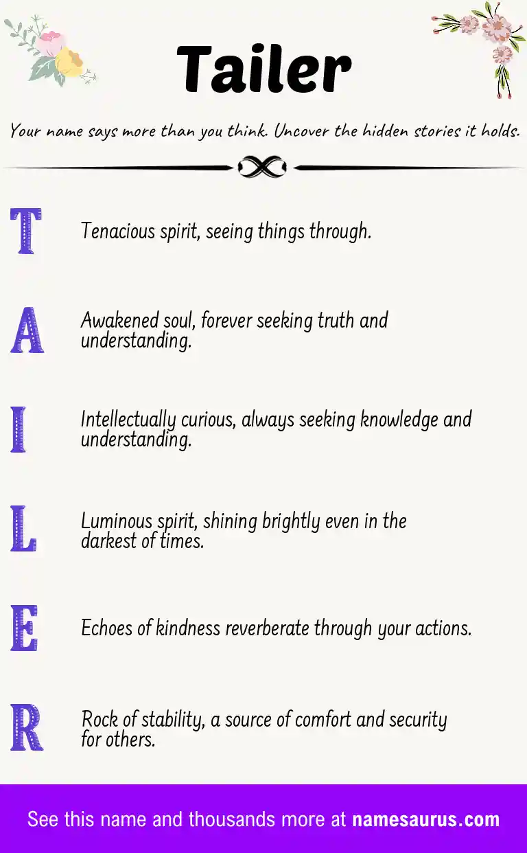 Acrostic poem about Tailer.
