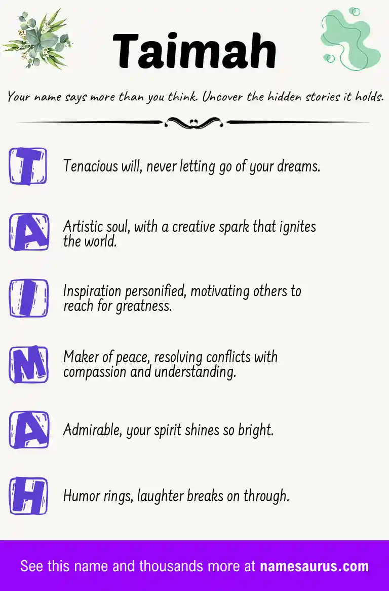 Acrostic poem about Taimah.