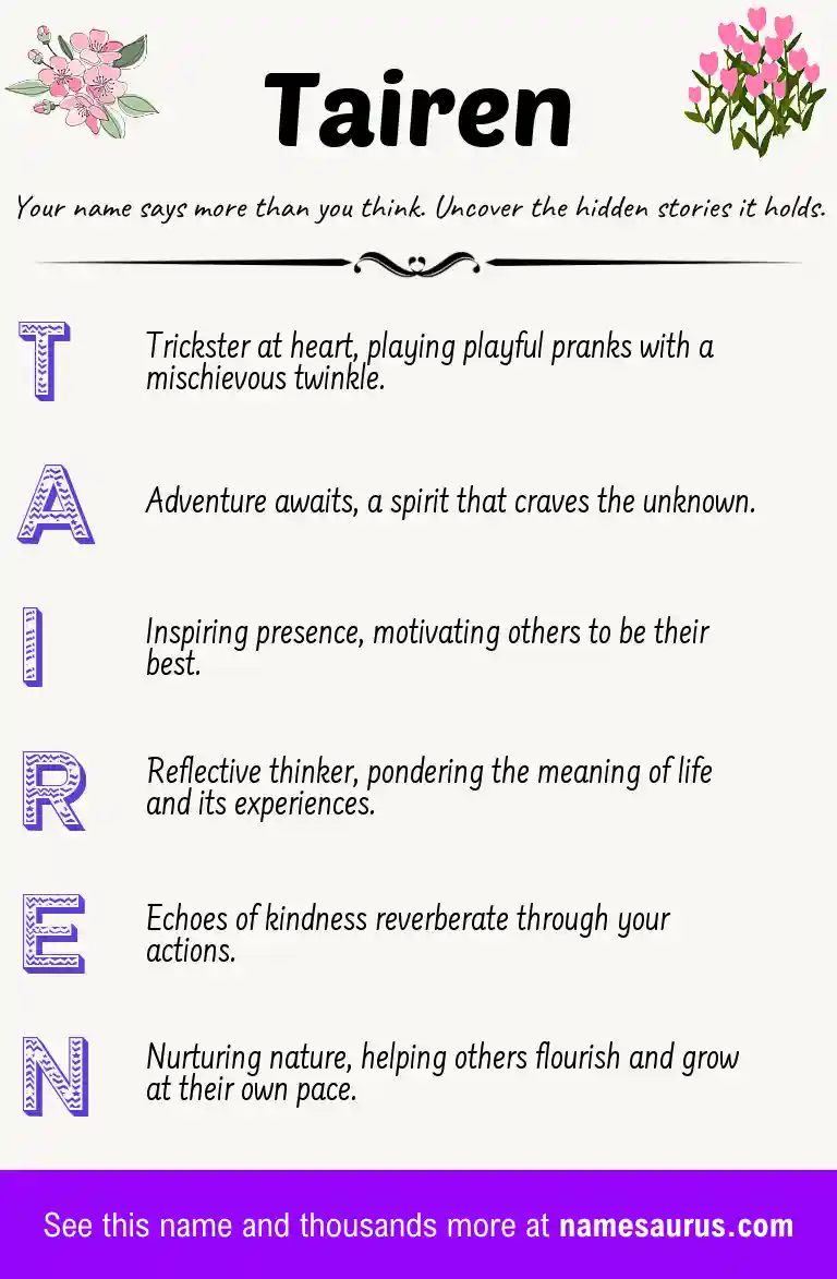Acrostic poem about Tairen.