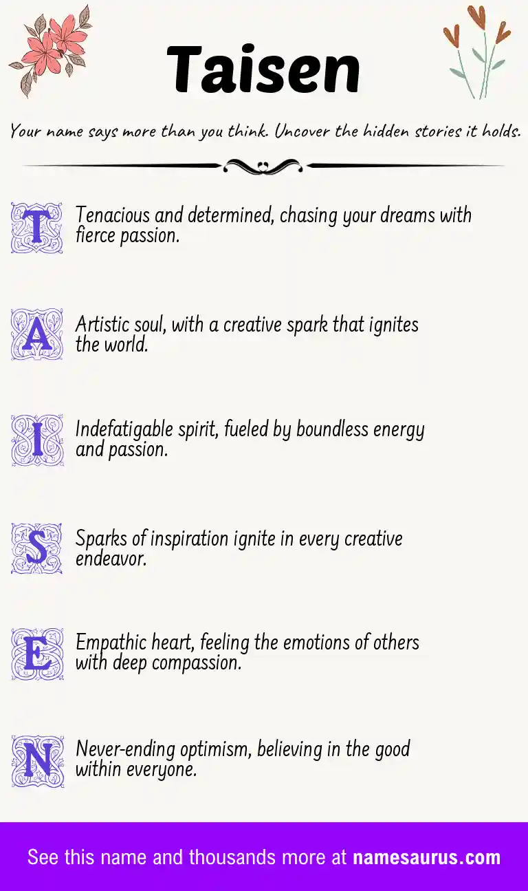 Acrostic poem about Taisen.