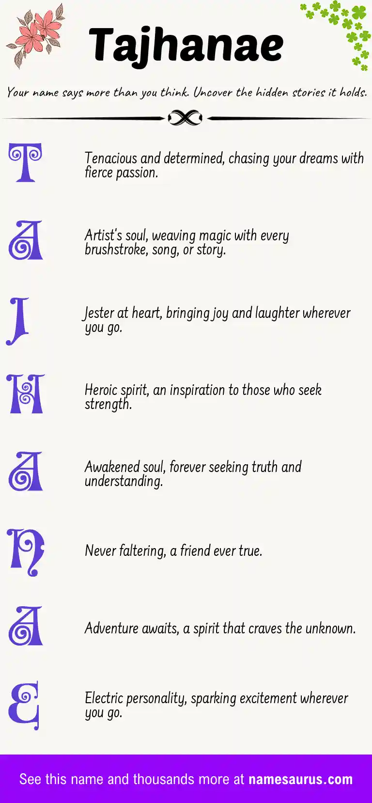 Acrostic poem about Tajhanae.