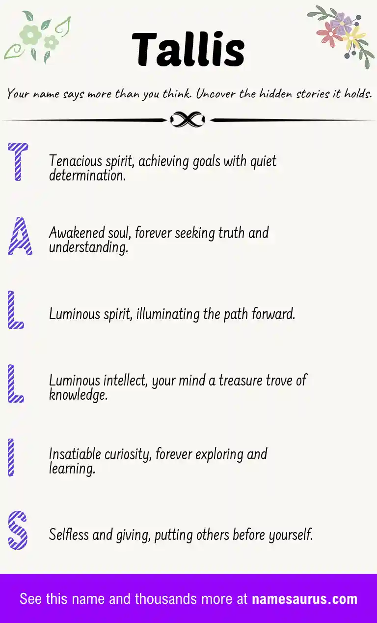 Acrostic poem about Tallis.