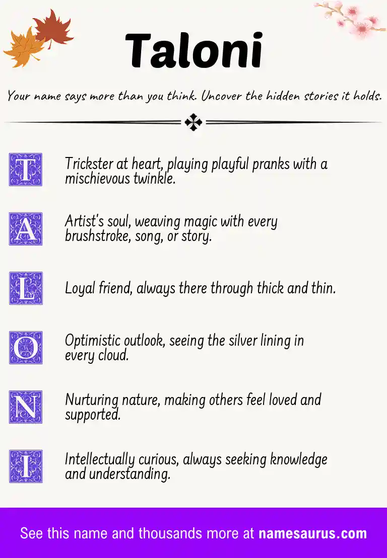 Acrostic poem about Taloni.