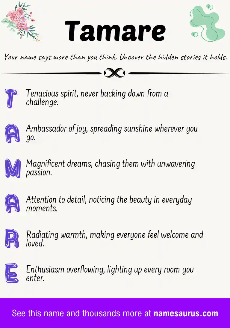 Acrostic poem about Tamare.
