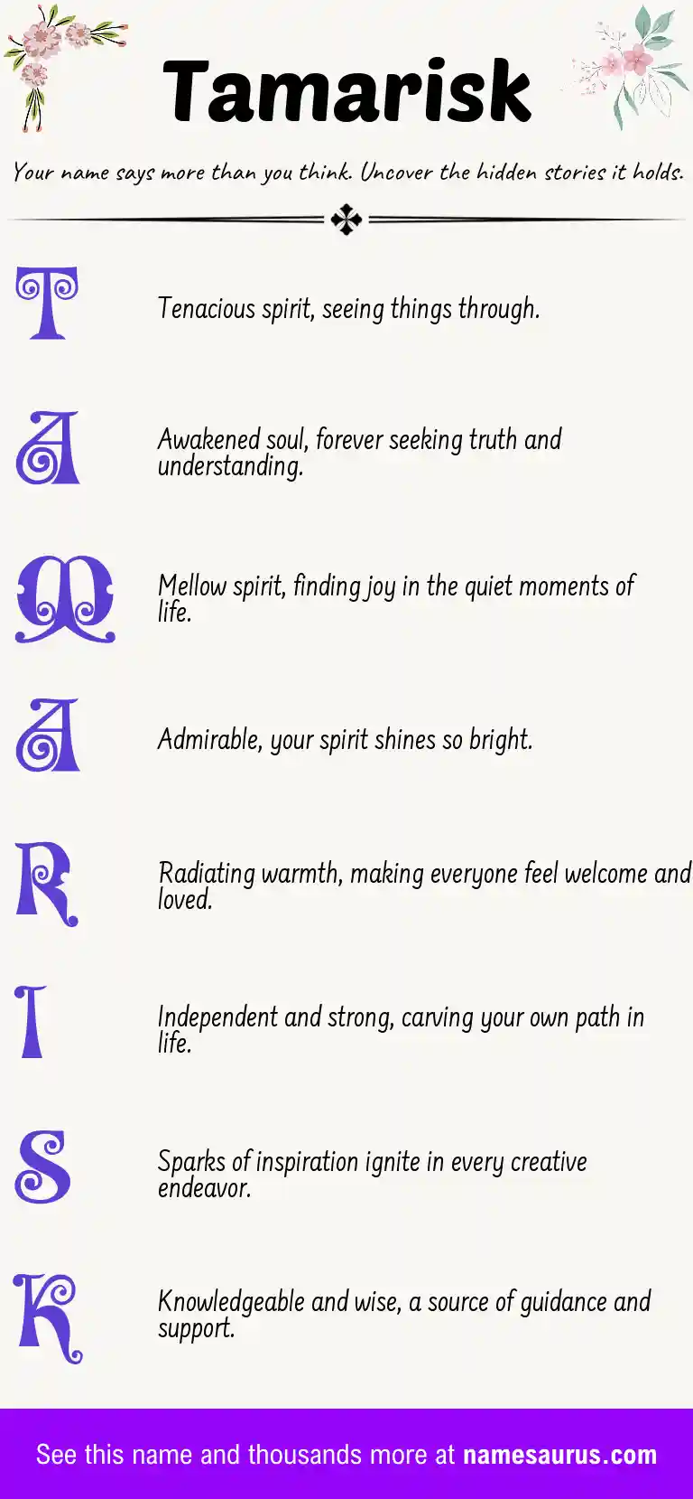 Acrostic poem about Tamarisk.