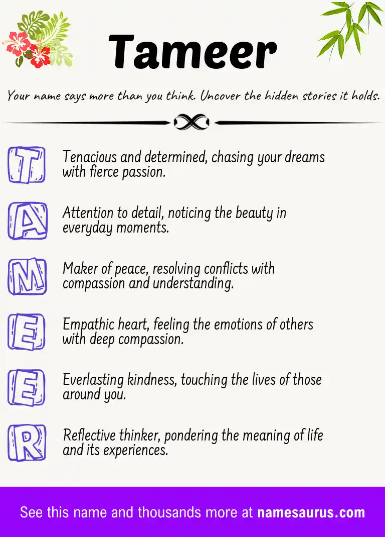 Acrostic poem about Tameer.