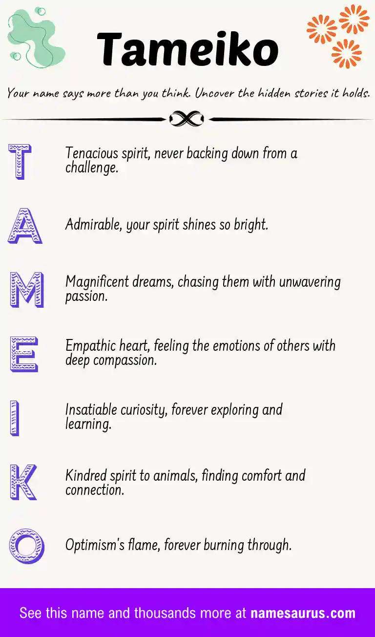Acrostic poem about Tameiko.