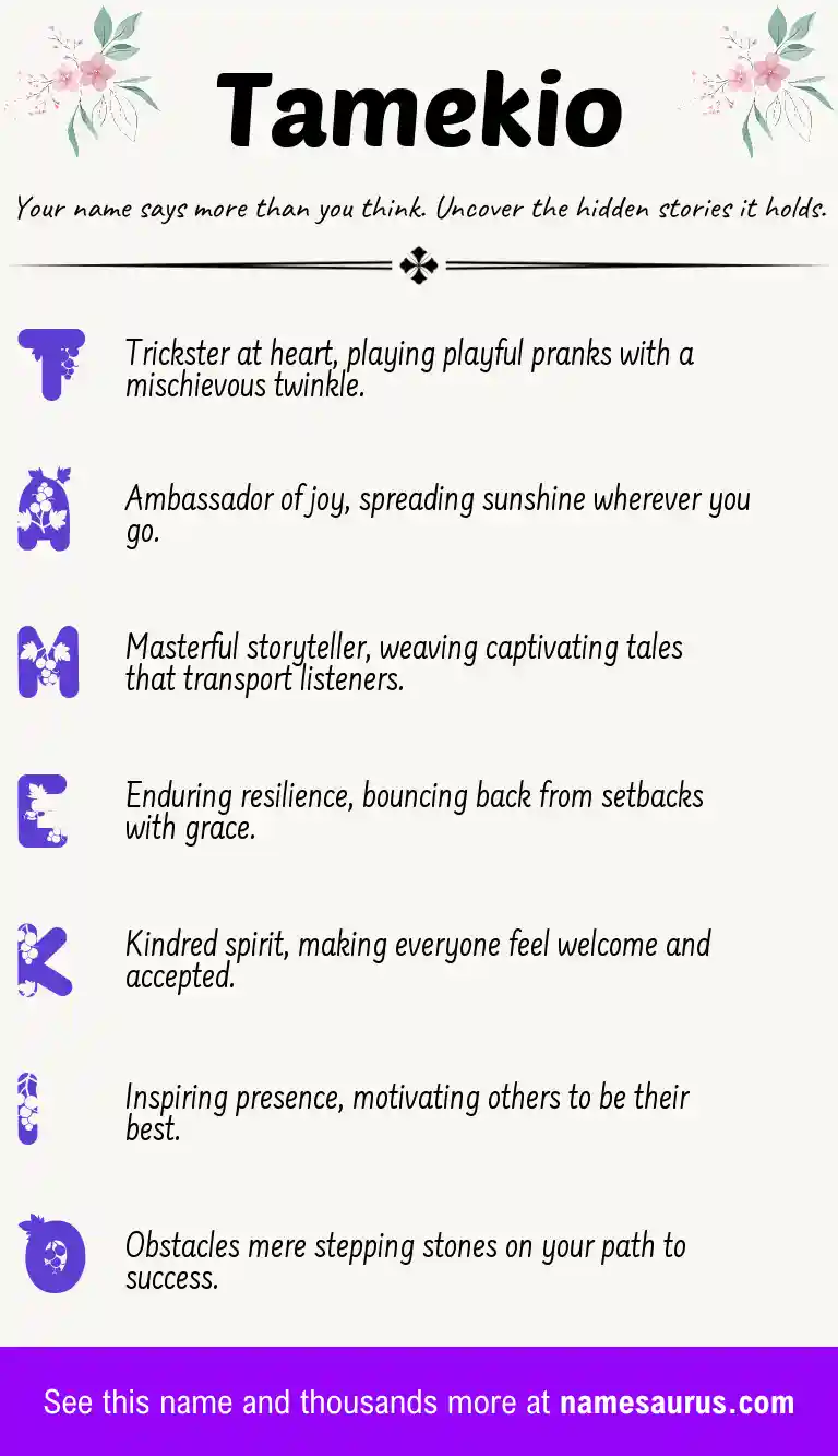 Acrostic poem about Tamekio.