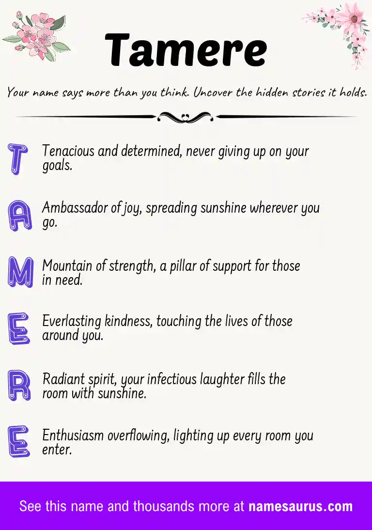 Acrostic poem about Tamere.