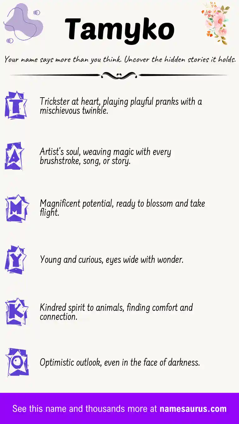 Acrostic poem about Tamyko.