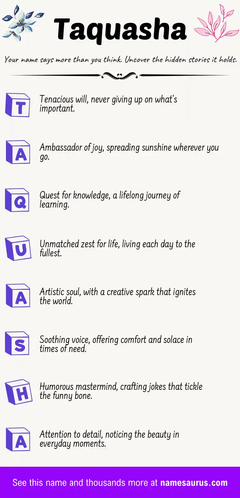 Acrostic poem about Taquasha.