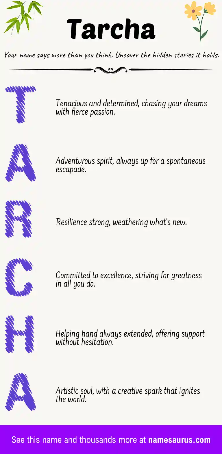 Acrostic poem about Tarcha.