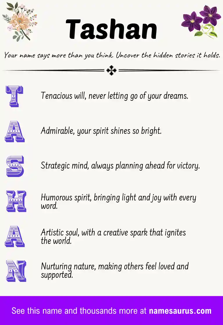 Acrostic poem about Tashan.