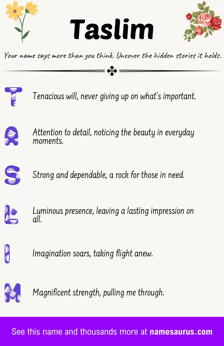 Acrostic poem about Taslim.