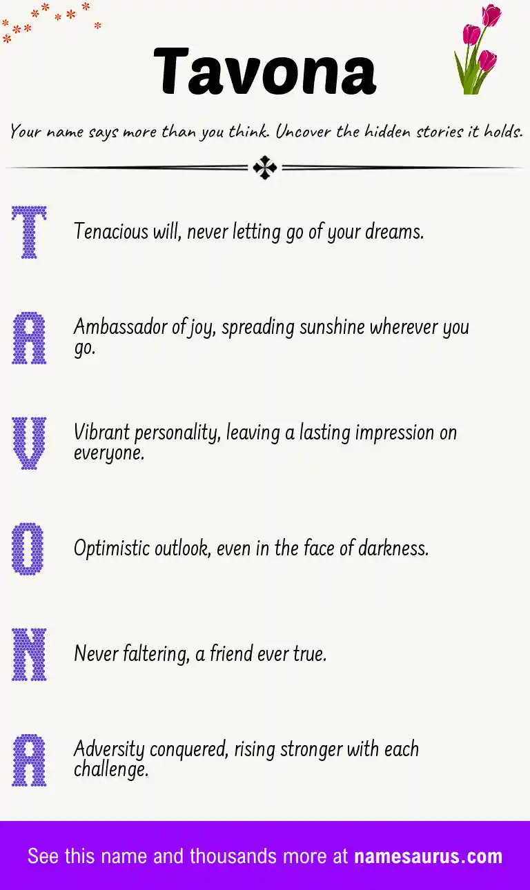 Acrostic poem about Tavona.