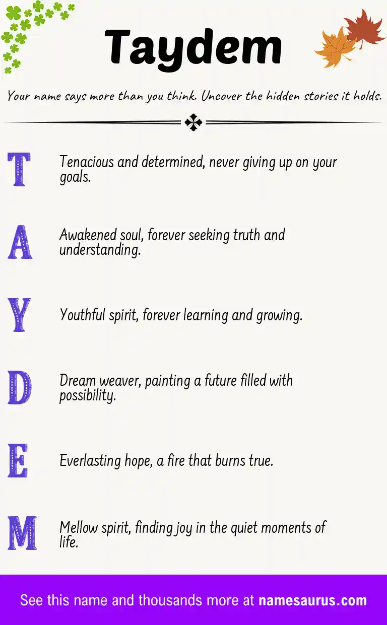 Acrostic poem about Taydem.