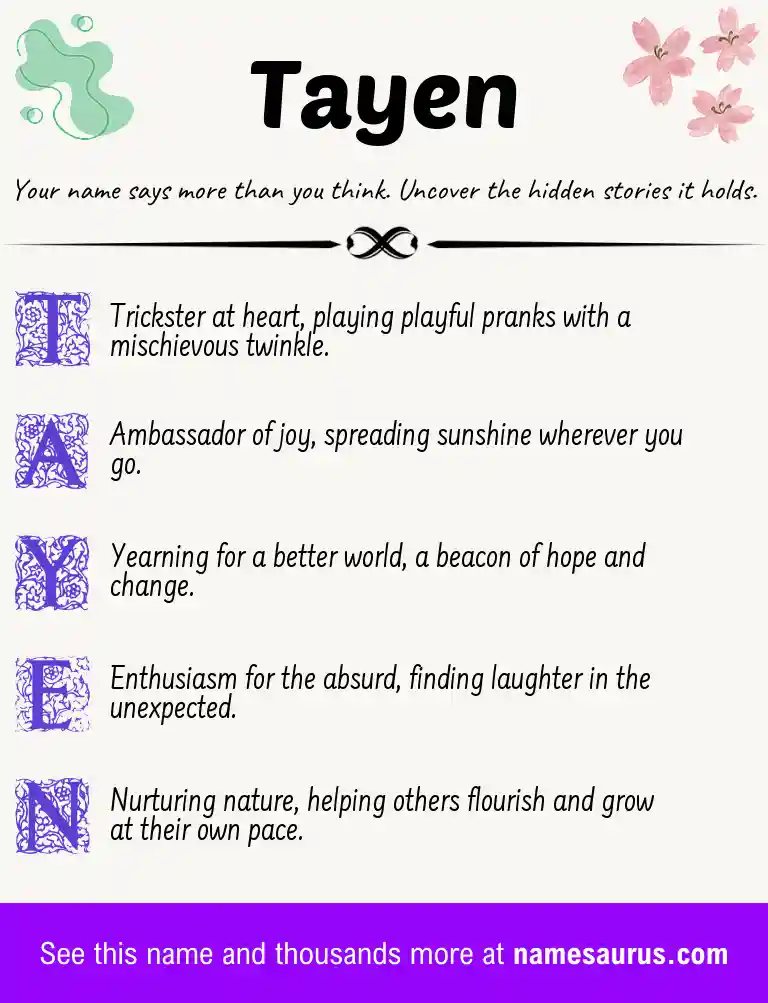 Acrostic poem about Tayen.