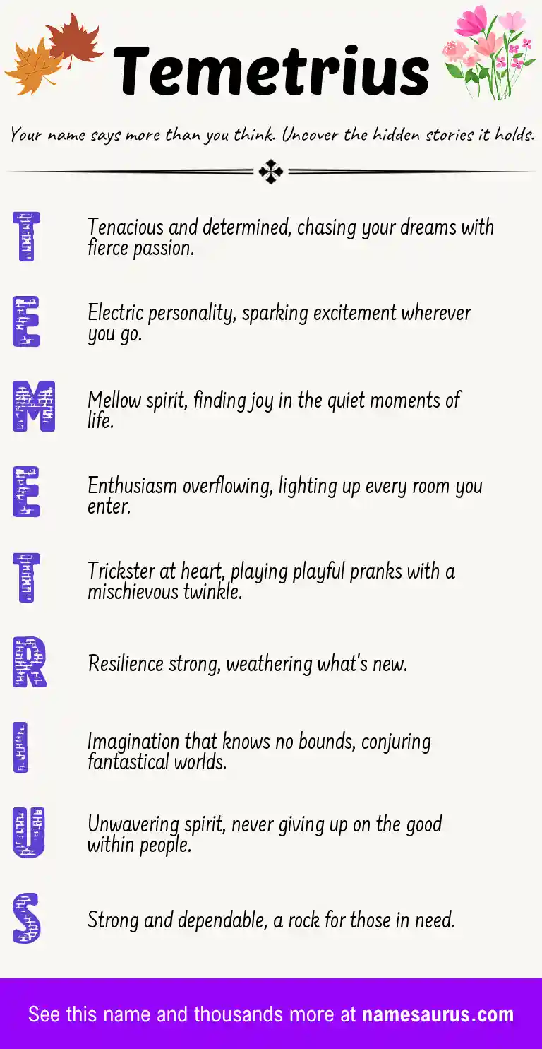 Acrostic poem about Temetrius.