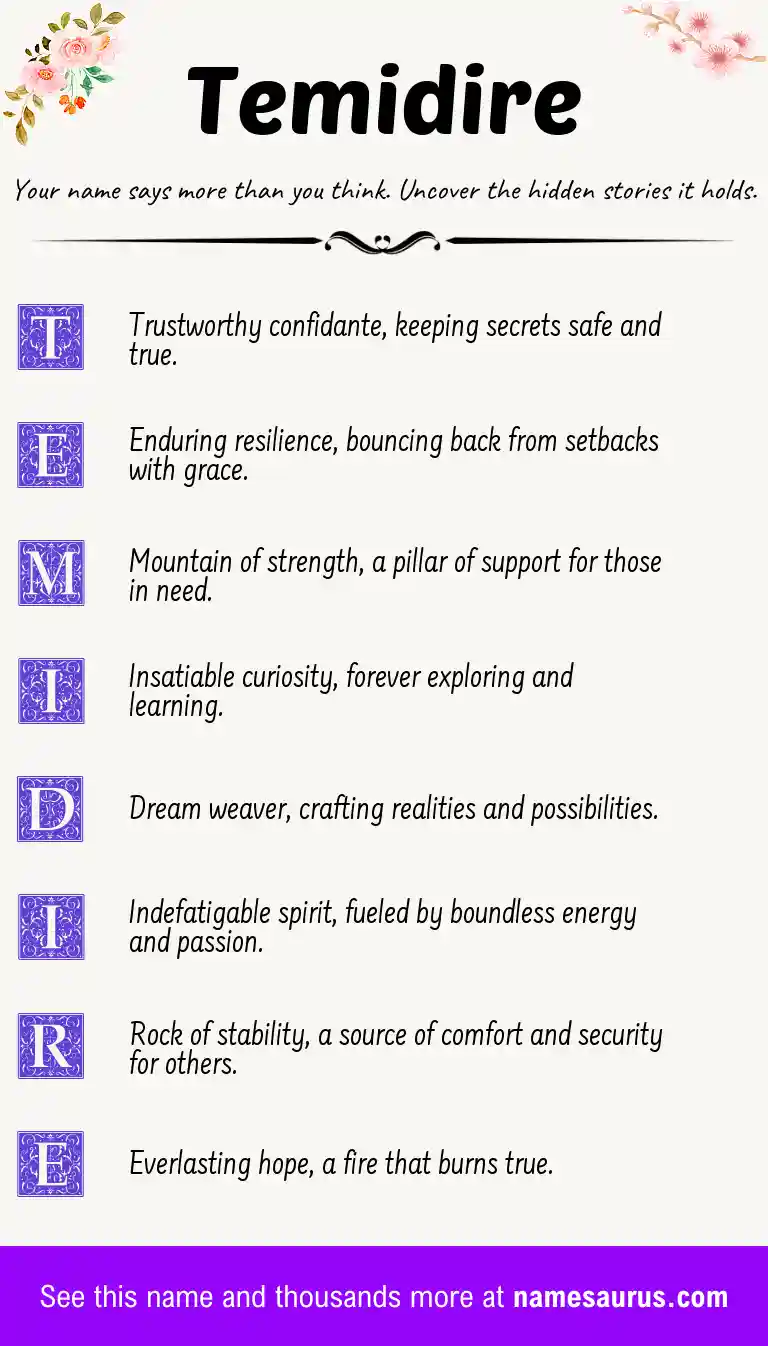 Acrostic poem about Temidire.