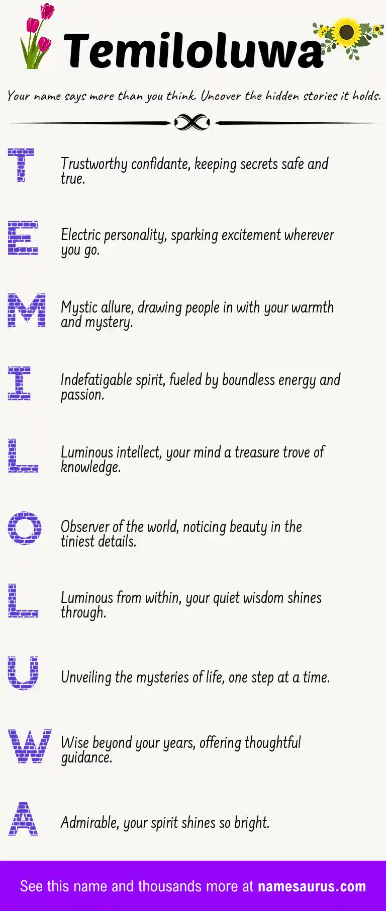 Acrostic poem about Temiloluwa.