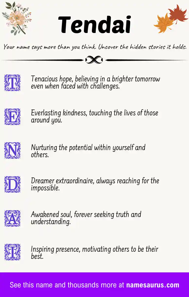 Acrostic poem about Tendai.