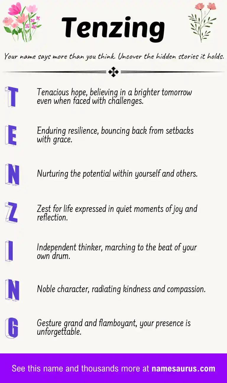 Acrostic poem about Tenzing.