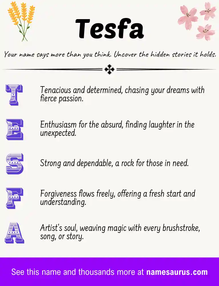 Acrostic poem about Tesfa.